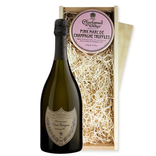 Dom Perignon Cuvee Prestige Brut 2015 Champagne 75cl And Pink Marc de Charbonnel Chocolates Box